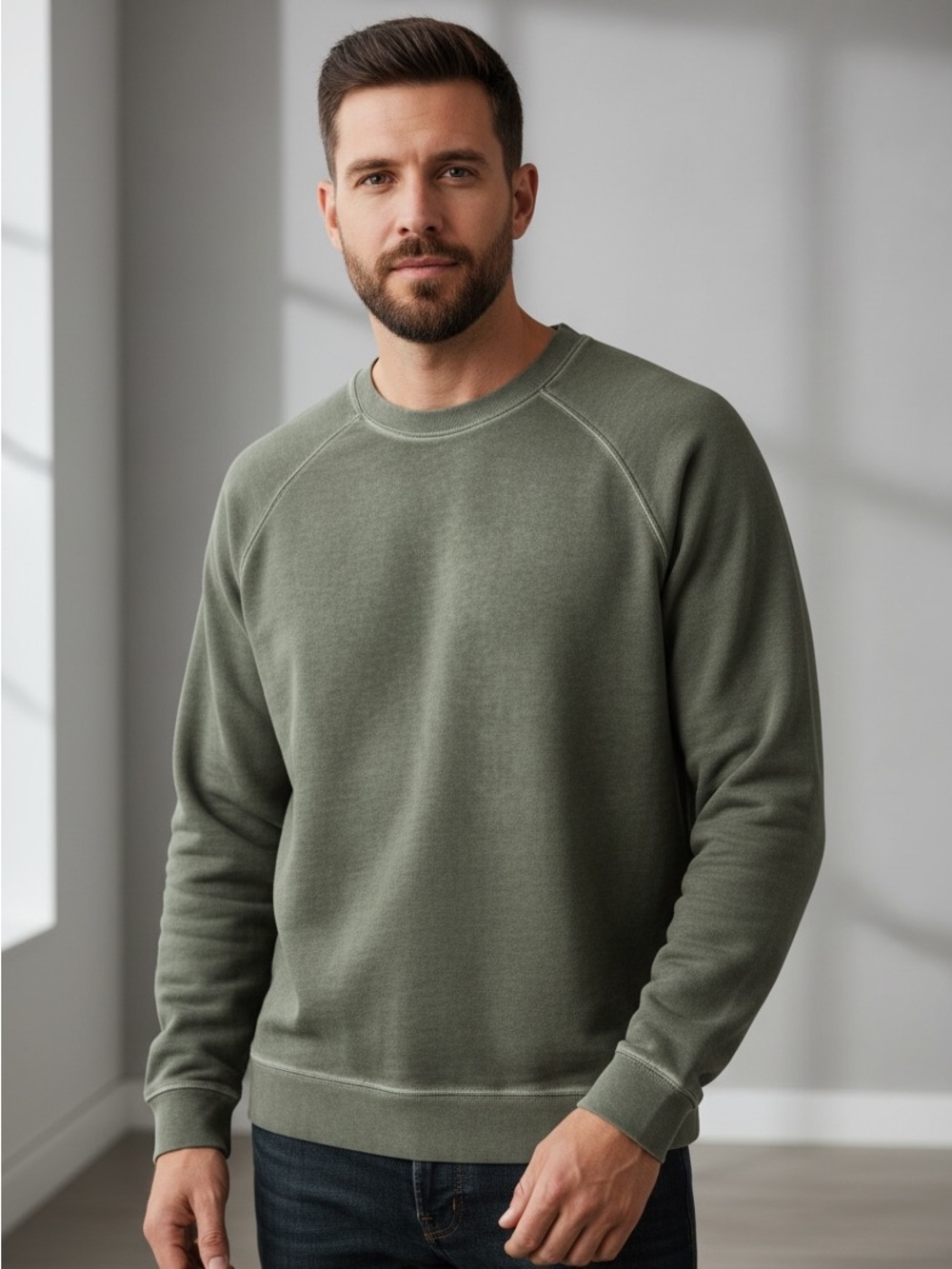 Folk Clothing Men’s XL Size 5 Olive Green Garment Dyed Cotton Sweatshirt Comfy